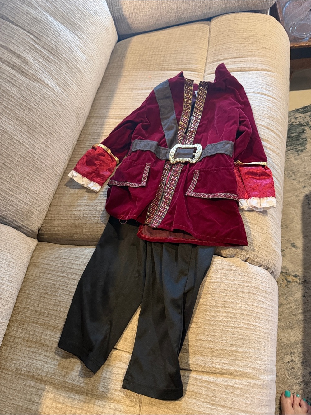 Disney Captain Hook Burgundy and Black Pirate Costume with Gold Trim